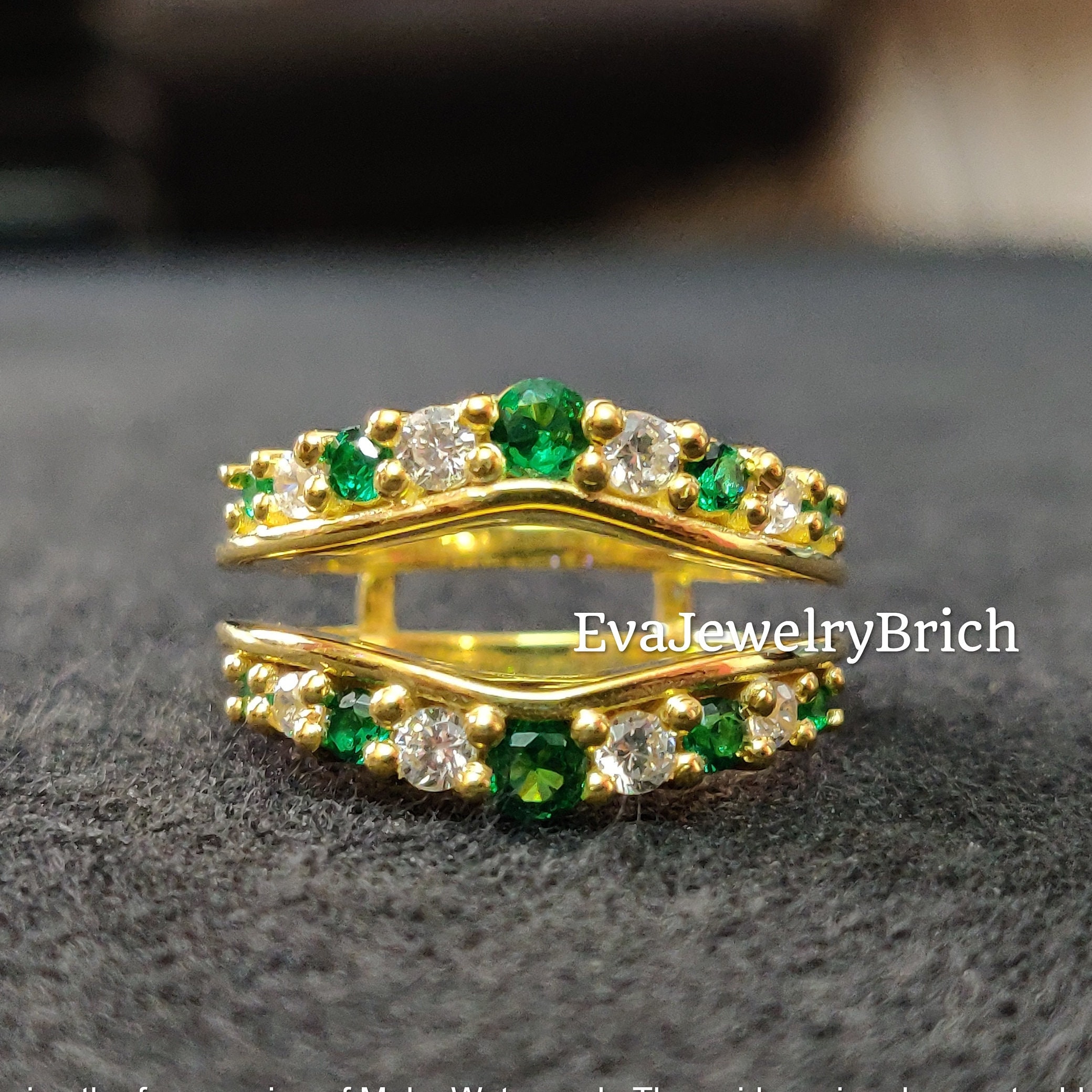 2Ct Round Cut Green Emerald Diamond 14K Yellow Gold Plated Wedding  Engagement Enhancer Wrap Guard Ring for Women's