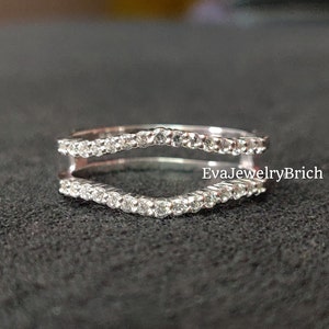 1Ct Round Cut White Diamond 14K White Gold Plated Simple Deliciated Dainty Wedding & Engagement Enhancer Wrap Guard Ring for Women's