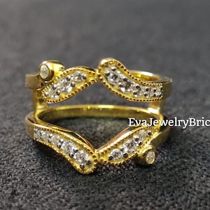 2Ct Round Cut White Diamond 14K Yellow Gold Plated Deliciated Wedding & Engagement Enhancer Wrap Band Ring Gift for Women&#39;s