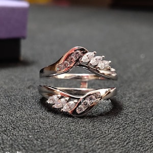 2Ct Marquise & Round Cut White Diamond 14K White Gold Plated Wedding Enhancer Wrap Band Ring for Women's