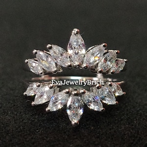 3Ct Marquise Cut Diamond 14k White Gold Plated Sunburst Enhancer Ring Guard Solitaire Enhancer Wrap For Women's