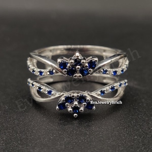 2Ct Blue Sapphire & Diamonds 14K White Gold Plated Wedding Engagement Enhancer Wrap Guard Ring for Women's Gift for Mom Deliciated Enhancer