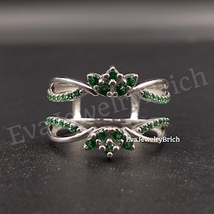 Bague de protection pour fiançailles de mariage, émeraude verte, 2 carats, plaquée or blanc 14 carats pour cadeau femme pour maman, rehausseur de fiançailles