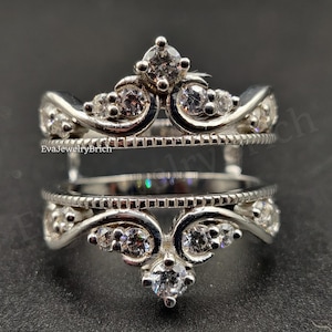 1.5Ct Round Cut White Diamond 14K White Gold Plated Wedding & Engagement Enhancer Wrap Band Ring Delicate Enhancer Ring Gift for Women's