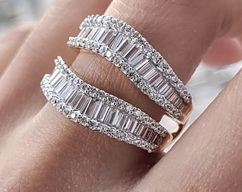 2Ct Round Cut White Diamond 14K White Gold Plated Wedding Enhancer Wrap Band Ring
