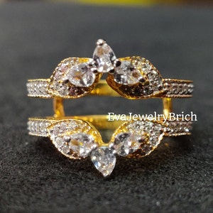 2Ct Pear Cut Diamond 14k Yellow Gold Plated Ring Enhancer, Double Side Wedding Band Enhancer Open Band Ring, Wedding Bridal Band Enhancer