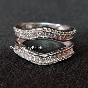 2Ct Round Cut White Diamond 14K White Gold Plated Cluster Curve Channel Set Wedding & Engagement Enhancer Wrap Guard Ring Gift for Women&#39;s