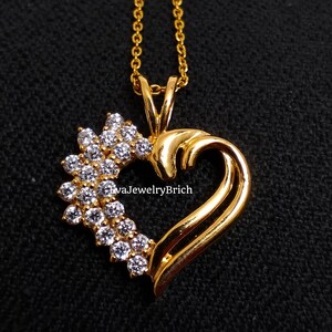 Fascinating Diamond Heart Pendant Solid 14K Gold Plating Small Classic Heart Pendant Gift for Mom, Love Necklace Heart Charm, Birthday Gift
