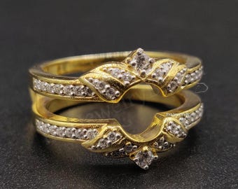 Anillo realzador de moissanita auténtica - Anillo protector realzador de boda - Anillo protector para chaqueta de boda - Joyería de regalo de aniversario chapada en oro amarillo de 14 quilates