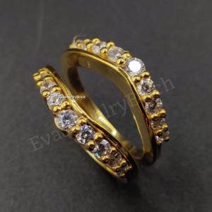 2Ct Round Cut Real Moissanite 14K Yellow Gold Plated Wedding Engagement Enhancer Wrap Guard Ring for Women&#39;s Anniversary Gift