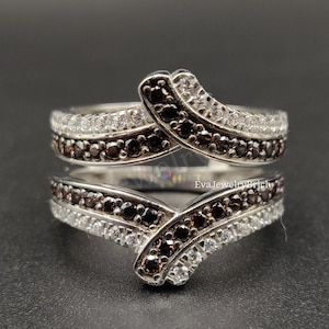 2.50Ct Round Cut Smokey Quartz & Diamond 14K White Gold Plated Cluster Curve Wedding Engagement Enhancer Wrap Band Ring Gift for Women&#39;s