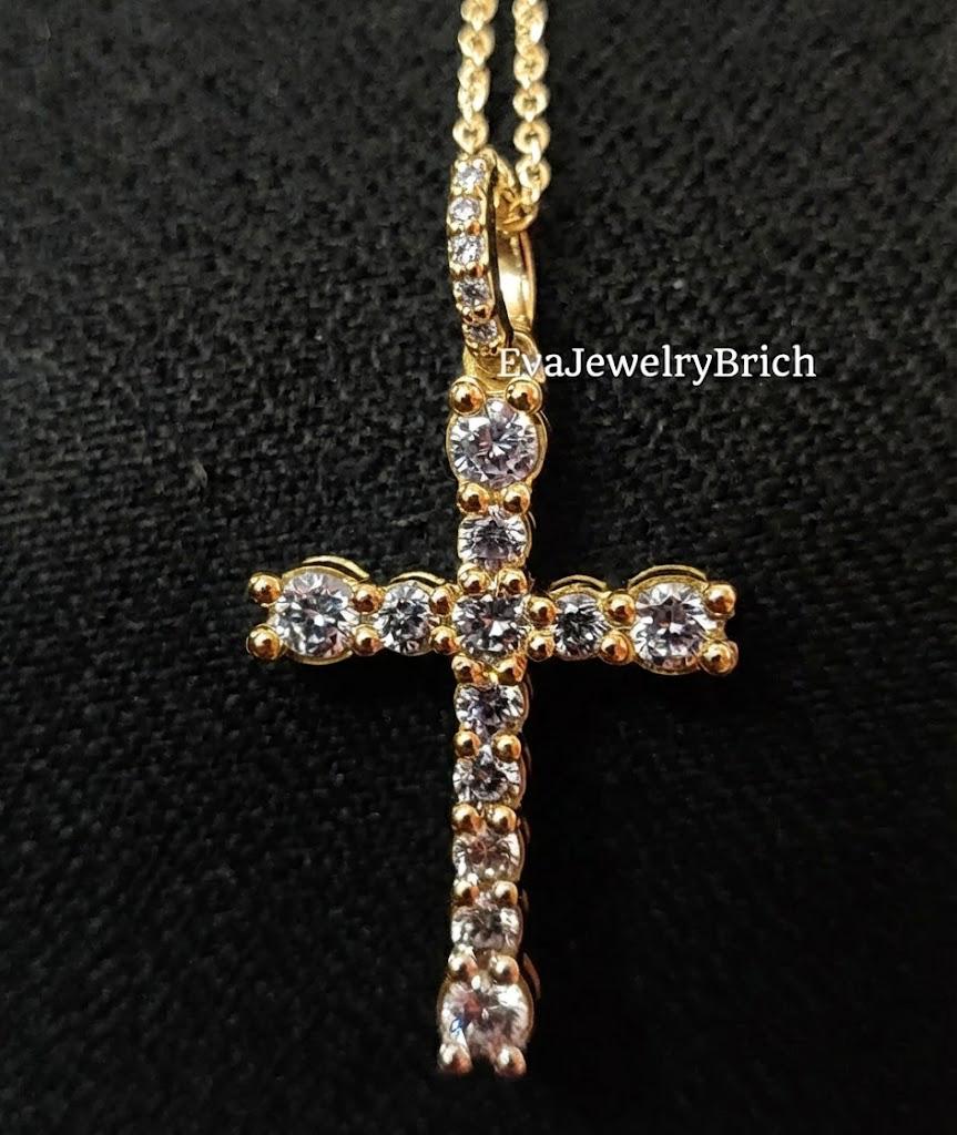 Collana con croce personalizzata in oro 14 carati con pietra
