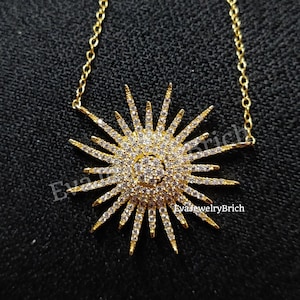 Collar con colgante de estrella de racimo de diamantes chapado en oro de 10 quilates, regalo de Navidad, collar de estrella del norte, collar celestial para mujer