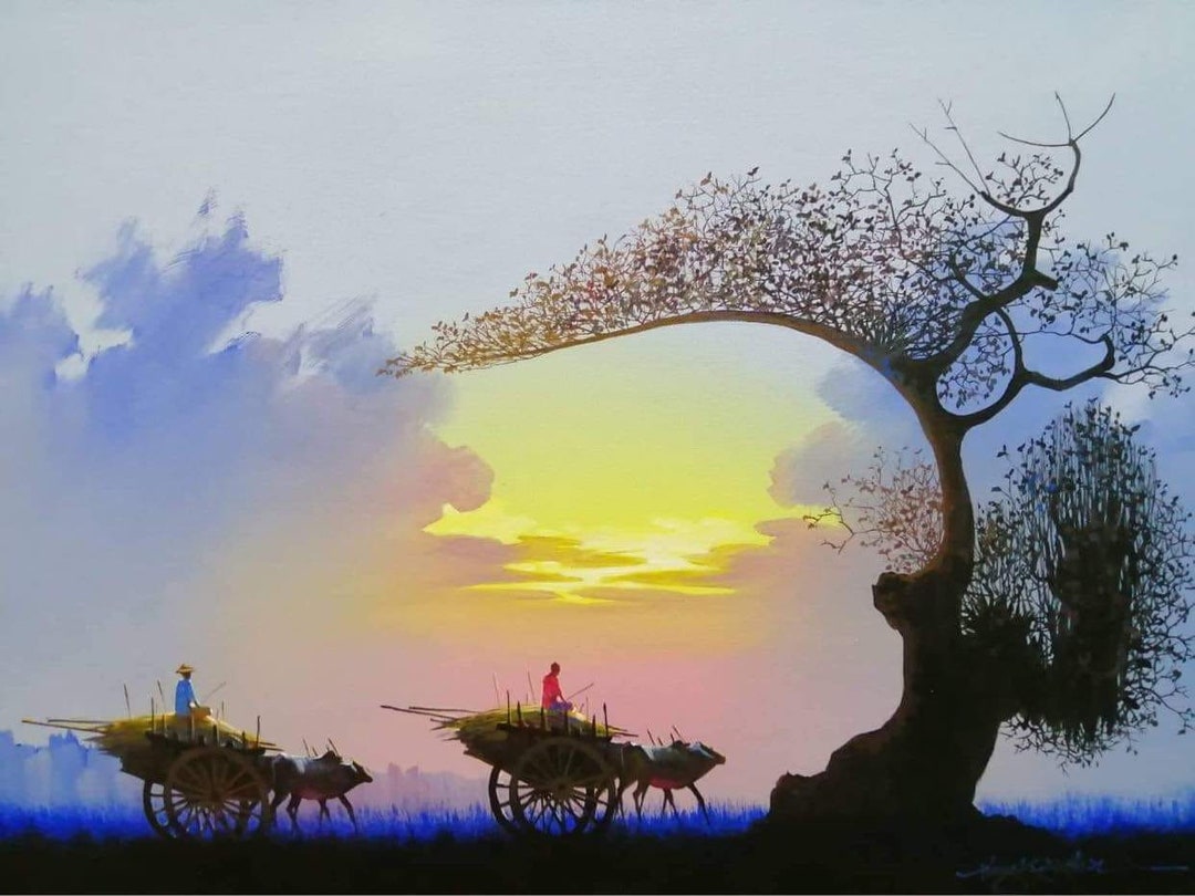 Myanmar/burmese Nature Handpainted Original Acrylic Painting Etsy UK