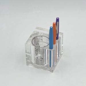 Guzzini 80s Plexiglass Desk Organizer: Vintage Perpetual Calendar
