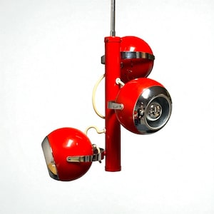 Space Age UFO 70s Design Hanging Light - Vintage Red Eyeball Pendant Lamp Made in Italy - Adjustable Globe Pop Design