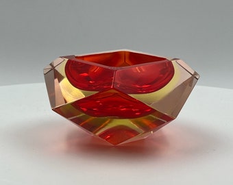 Jarrón de cristal Sommerso de los años 60 de Murano estilo Seguso - Vidrio de mediados de siglo con tonos naranja y dorado - Jarrón escultórico artesanal hecho en Italia