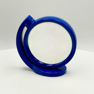 1970s Blue Space Age Vanity Mirror – Rotating Double-Sided Design for Retro Bathroom, Entryway, or Vanity Decor