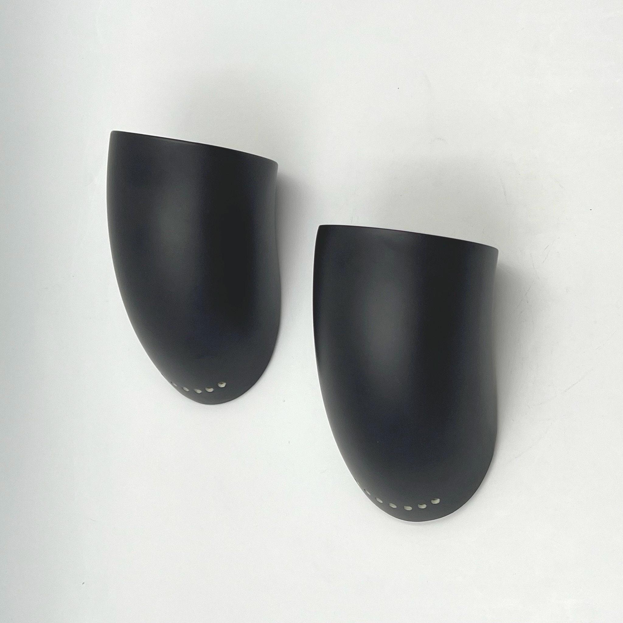 Martinelli Luce Iconic 'Gomito' 1970s Lamps - Minimalist Black Metal Sconces - Iconic Italian Design New Old Stock