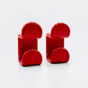 Vintage Italian Pop Coat Hooks - Red Plastic Gedy Design - Set of 2