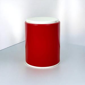 Vintage 1970s Orange Plastic Stool with Storage – Space Age Seat or Side Table – Italian Pop Design – Rare Retro Home Decor