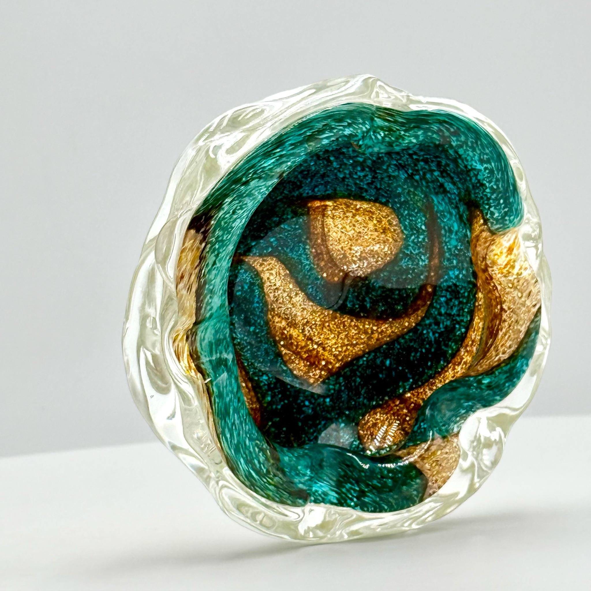 ヴィンテージのイムディーナガラス花瓶：ターコイズアンバー大理石