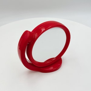 1970s Red Space Age Makeup Mirror – Retro Plastic Swivel Design for Retro Bathroom, Entryway, or Vanity Decor