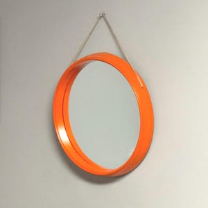 Space Age Mid-Century Orange Round Plastic Mirror, 1970s Italy