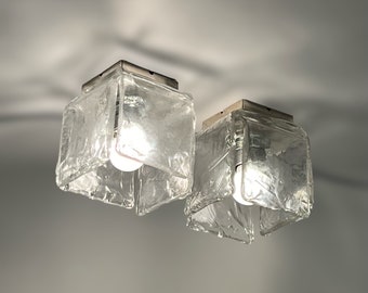 Lámparas de cristal de hielo de Murano vintage de los años 70 de Toso -Impresionante par de accesorios de iluminación artesanales hechos a mano - Nuevo stock antiguo