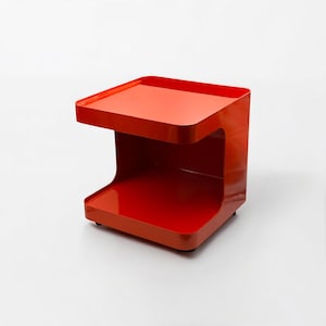 M. Siard製 1970年代 ヴィンテージレッド バーカート – ABS樹脂製イタリアンドリンクトロリー – 宇宙時代のデザイン – モジュラーローリングサイドテーブル