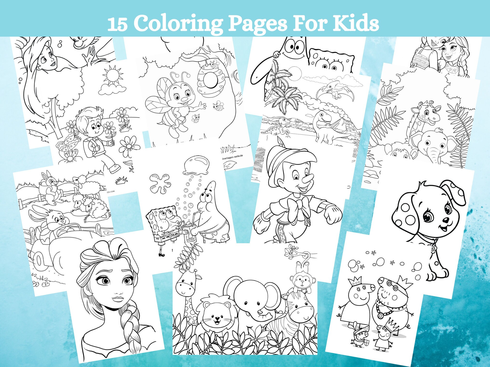 15 Coloring Pages for Kids, Printable, Coloring Pages Digital Download ...