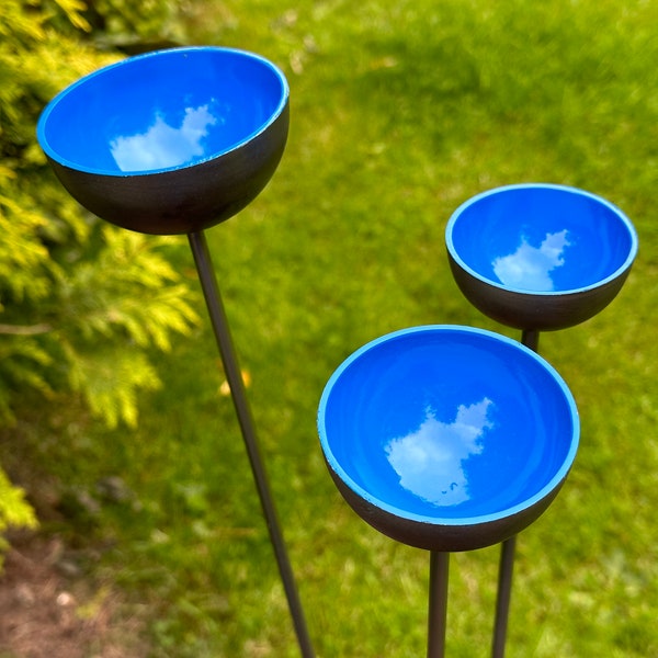 Tall Coloured Bee Cups/Butterfly Cups/Water Catchers/Rain Catchers/Bird Feeders/Bird Bath /Set of 3/Handmade