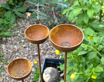 Small Rusty Rain Catchers / Set of 3/ Rusty Garden Art / Metal Bird Bath / Handmade Garden Gift/Bird Feeder/ Ready Rusted