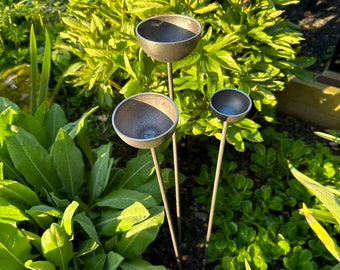 Small Rain Catchers / Set of 3/Ornamental Plant Supports/ Rusty Garden Art / Metal Bird Bath / Handmade Garden Gift/Bird Feeder