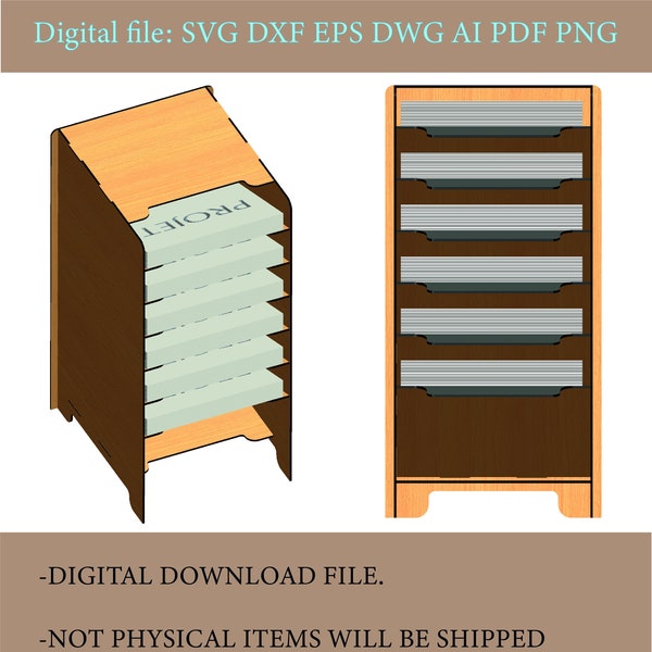 modèle de box de rangement de papiers A4, fichier svg dxf pour la découpe laser, meuble de bureau svg;