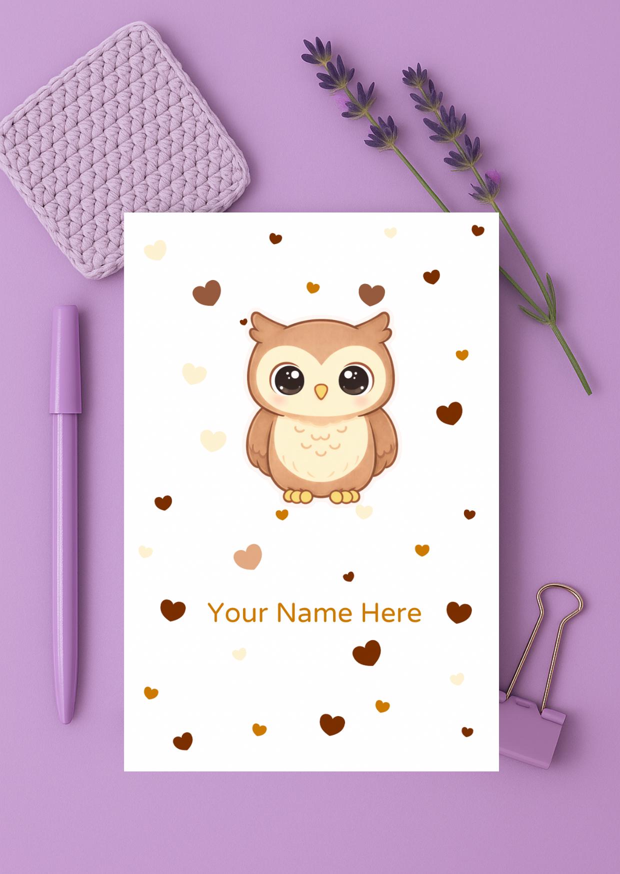 Owl A5 Notebook, Personalized Cover, Lined or Blank Pages