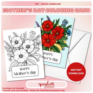 Cartão para colorir para o Dia das Mães - Cartão para a avó do Dia das Mães PARA IMPRIMIR - Cartão de felicitações para colorir faça você mesmo - Cartão de flores para colorir para imprimir para crianças