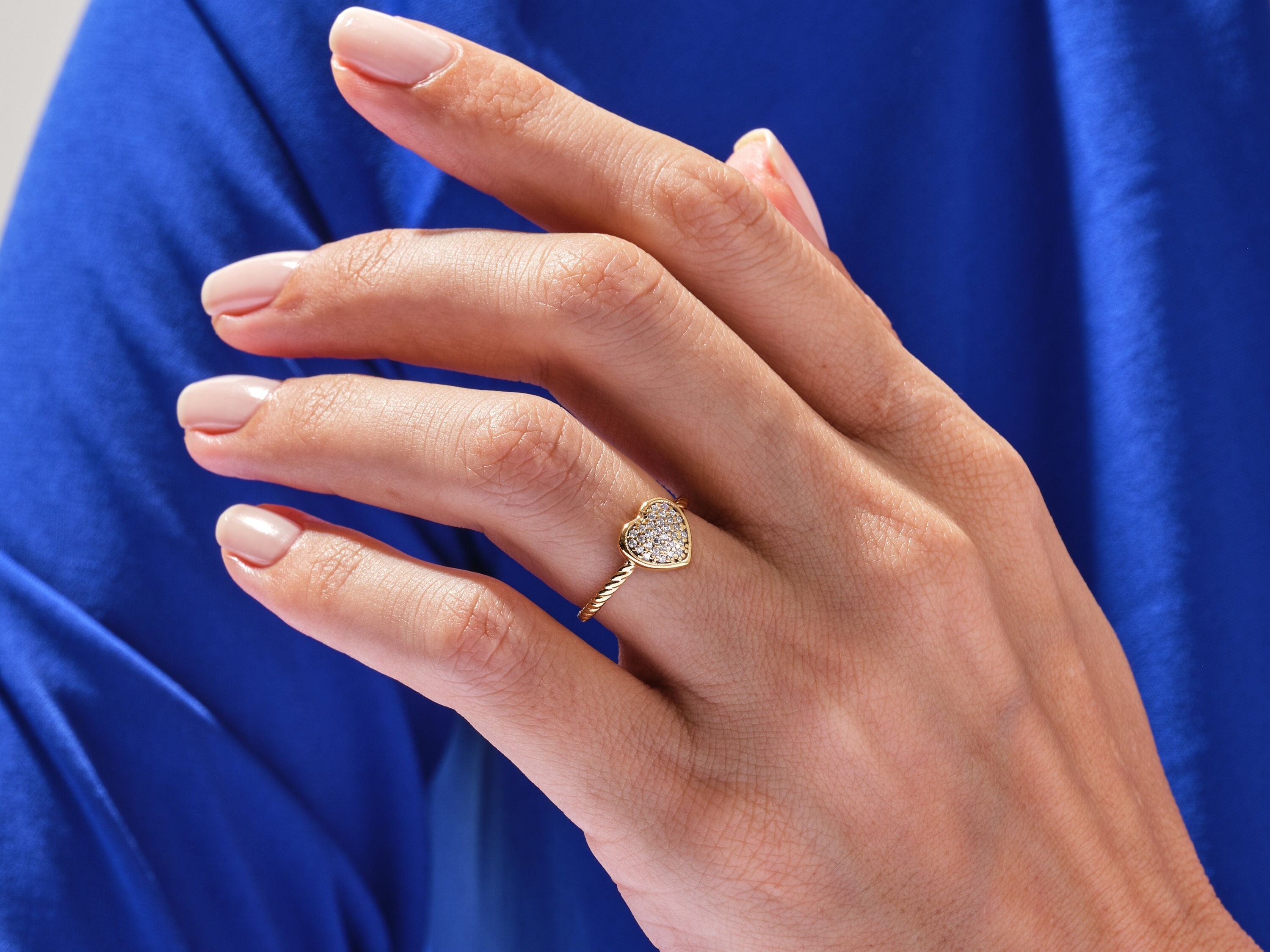 14K Solid Gold Twisted Heart Wedding Ring / Heart Shape Etsy