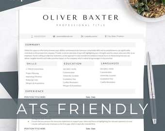 Simple Resume for Word, Pages, Google Docs | ATS Friendly| Traditional Resume Template | Single Column Design| Digital Download