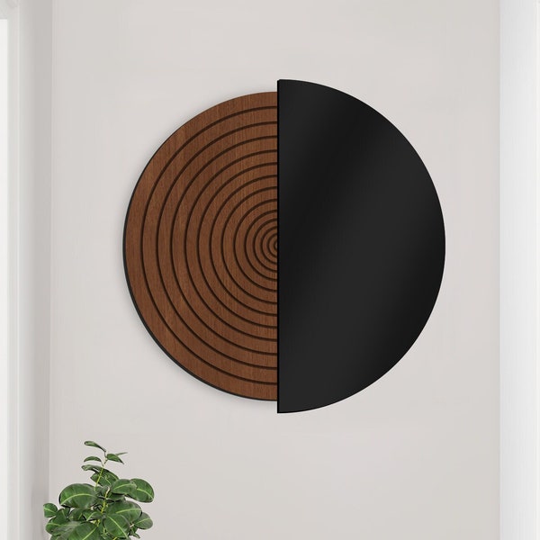 Abstract Wooden Wall Decor for Living room and Bedroom  - WALNUT/BLACK - Large Wood Wall Art,  Wood slat wall panels