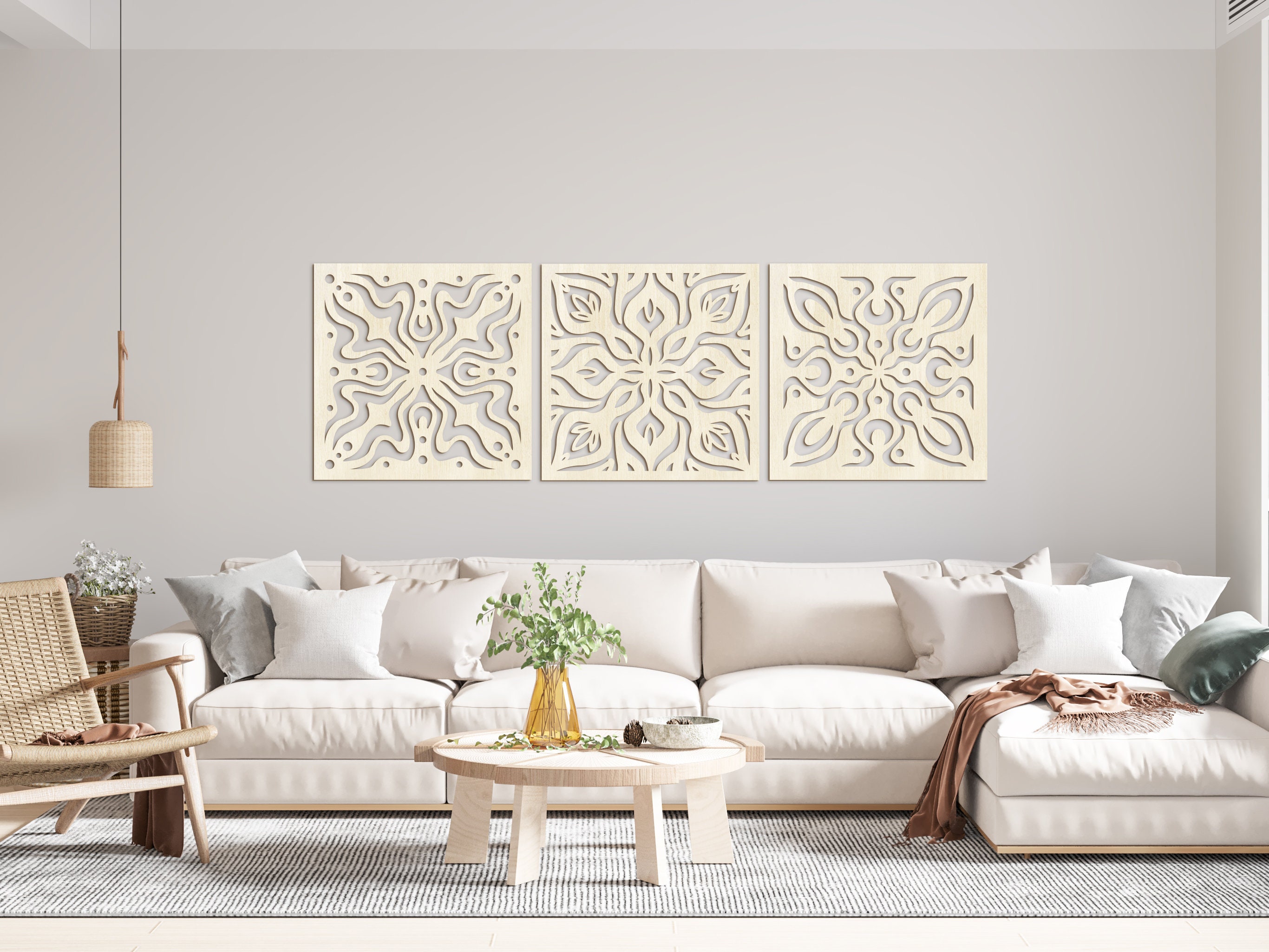 Geometric Decorative Wooden Panel Set of 3 Wood Wall Decor for Livingroom, Bedroom, Dining Room