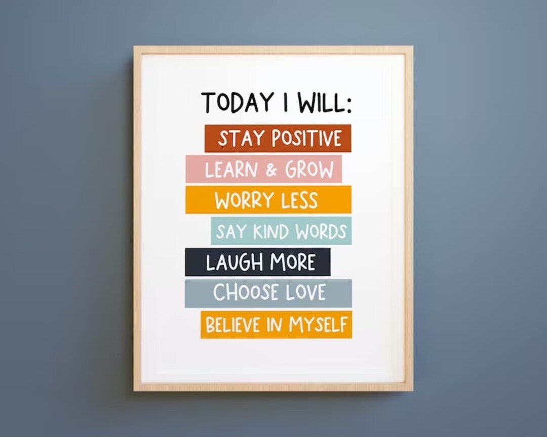 Kids Printable Art: Today I Will, Positive Quote Print, Kids Wall Art ...