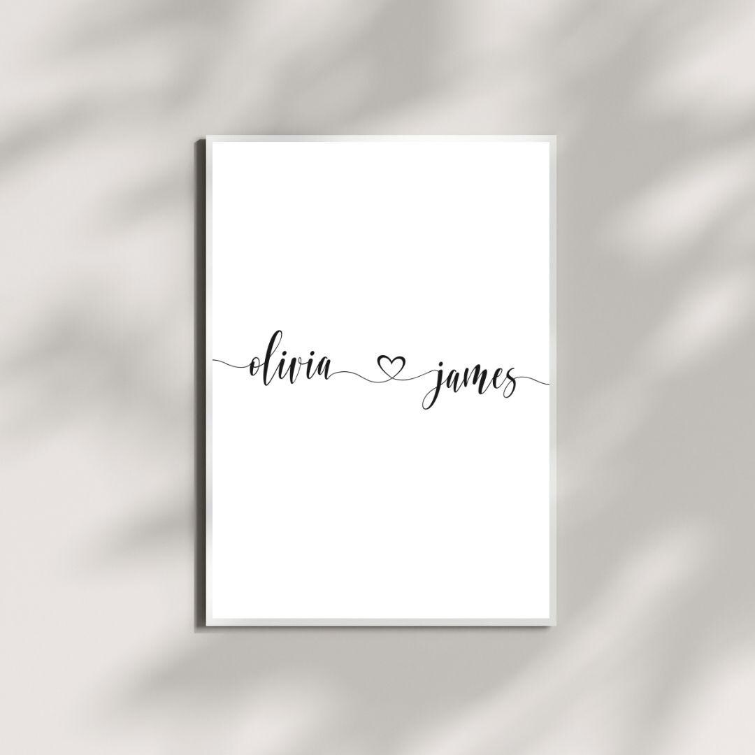 Plantilla de arte imprimible con nombres de pareja en forma de corazón ...