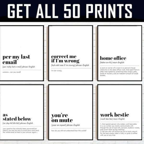 Office Wall Art Set | 50 PRINTABLES | Home Office Decor | Mega Bundle | Work From Home Art Prints | Definition Prints | Office Wall Decor