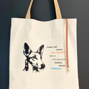 Bestickte Stofftasche Hund | Windhund | Podenco | 100% Baumwolle | 220g/m2 | 300g/m2 | Gurtband | Beige Natur | Innentasche | Schlüsselband
