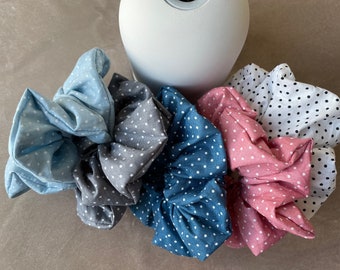 Scrunchie Baumwolle kleine Punkte in Jeansblau/Grau/Rosa/Weiß/Hellblau