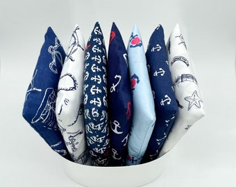 Foldable | Cotton | Cloth bag | Tote bag | shopping bag | Maritime | Steering wheel | ship | Anchor | Blue | White