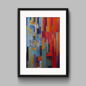 Abstract Painting Featuring Blue and Red Geometric Shapes