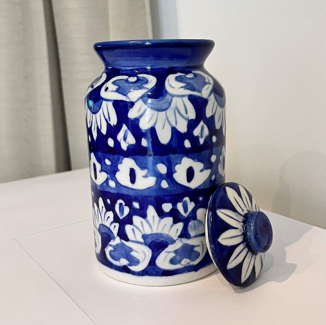 Blue Pottery Jar / Handmade Ceramic Blue and White Pakistani Etsy