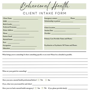 Counseling/Behavioral Health Intake Form